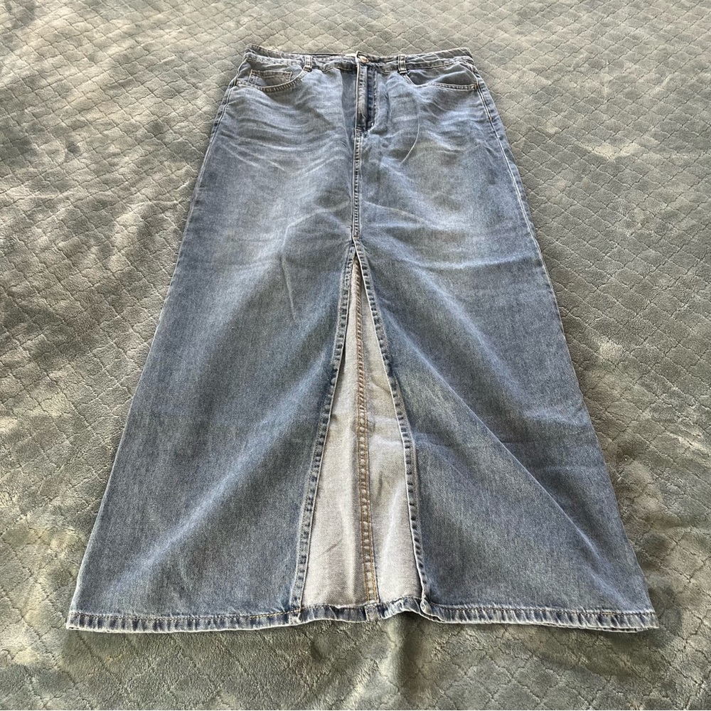 Rebecca Minkoff Denim Maxi Skirt Medium Wash Front Slit Long Jean Skirt Size 4